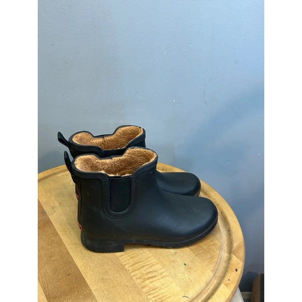 Chooka Rain Boot‎ Women 7 Black Delridge Chelsea Waterproof Faux Fur Lined Matte